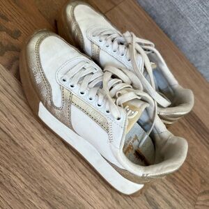 Sam Edelman Metallic Gold and White Sneakers